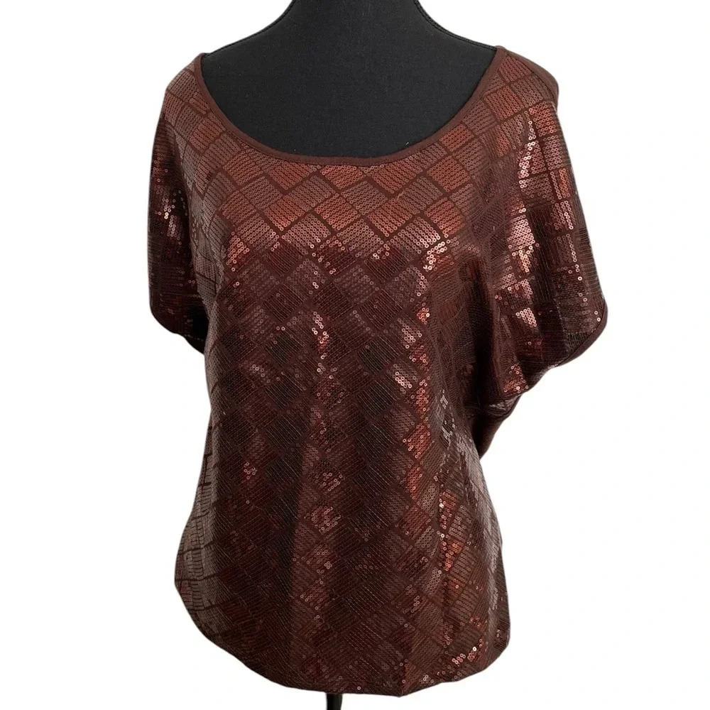 XXI Metallic Brown Sequin Dolman Top Party / Evening Blouse Women’s Medium